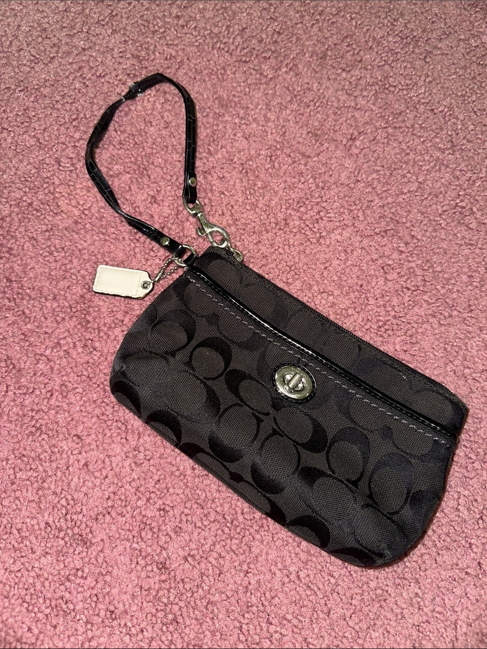 Coach Black Signature Turnlock Wristlet